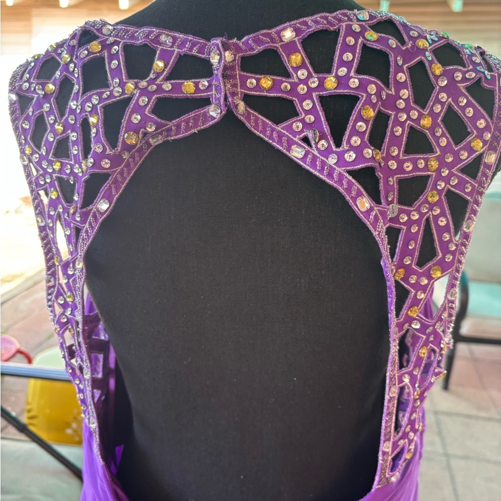 Adam Purple Ruched Sweetheart Prom Dress - Picture 5 of 14